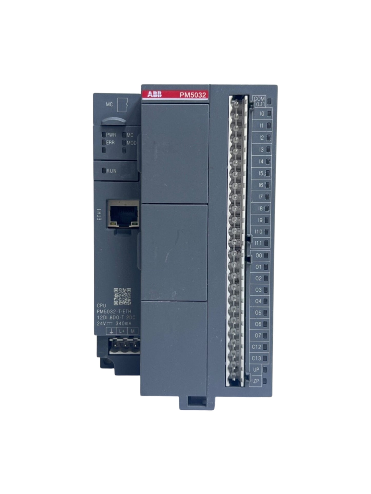 ABB Processor module. Memory 2MB. 12 DI 24 VDC. 6 DO-Relay. 2 DC 24VDC. Ethernet interface. 2 option slots (1SAP123500R0172)