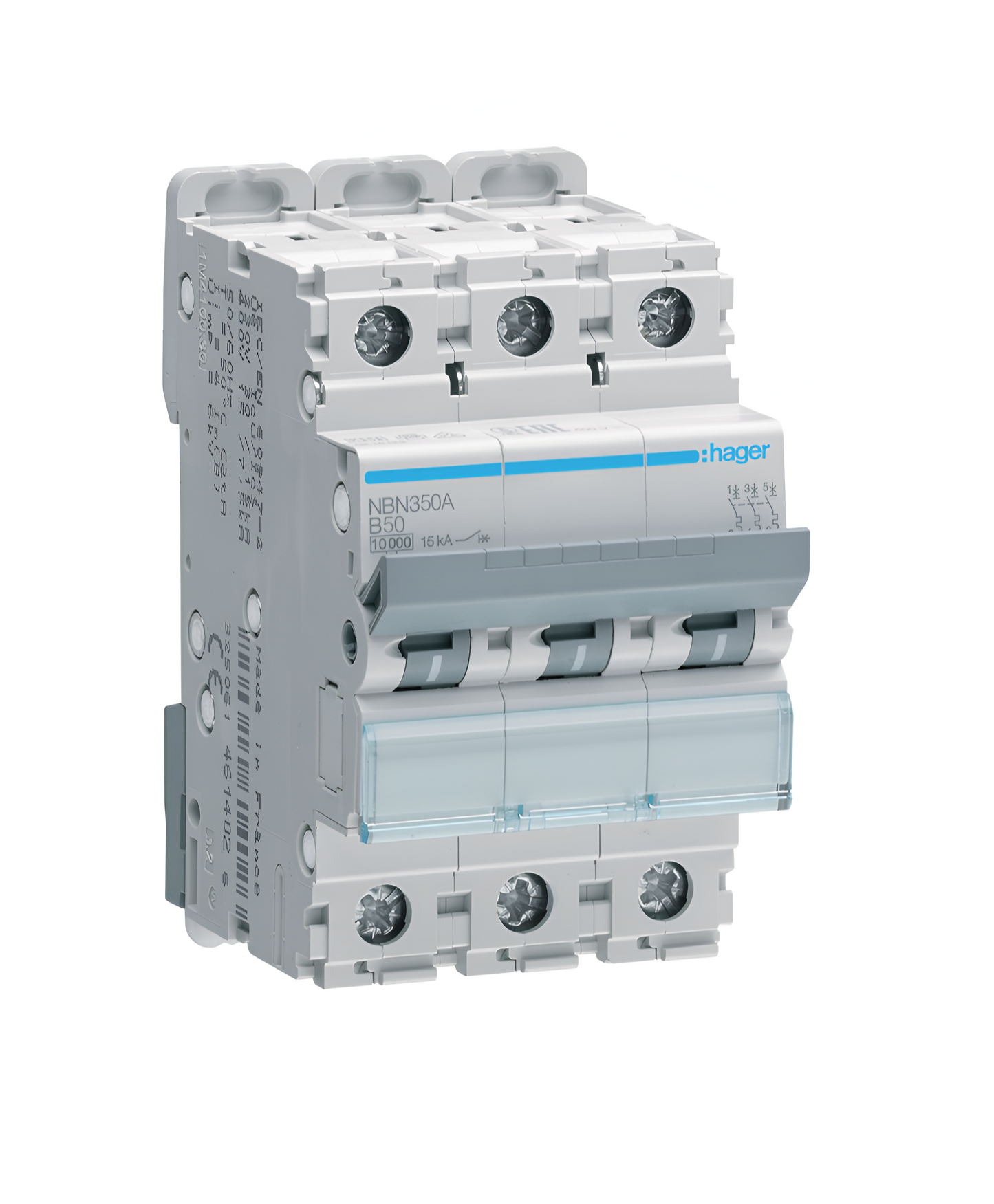Hager MCB 3-Pole 10kA/15kA B-50A 3M (NBN350A)