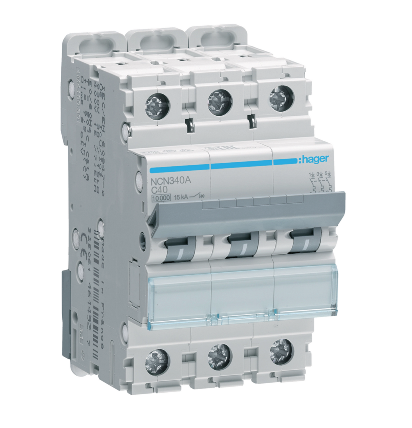 Hager MCB Triple Pole Type C 40A 10kA (NCN340A)