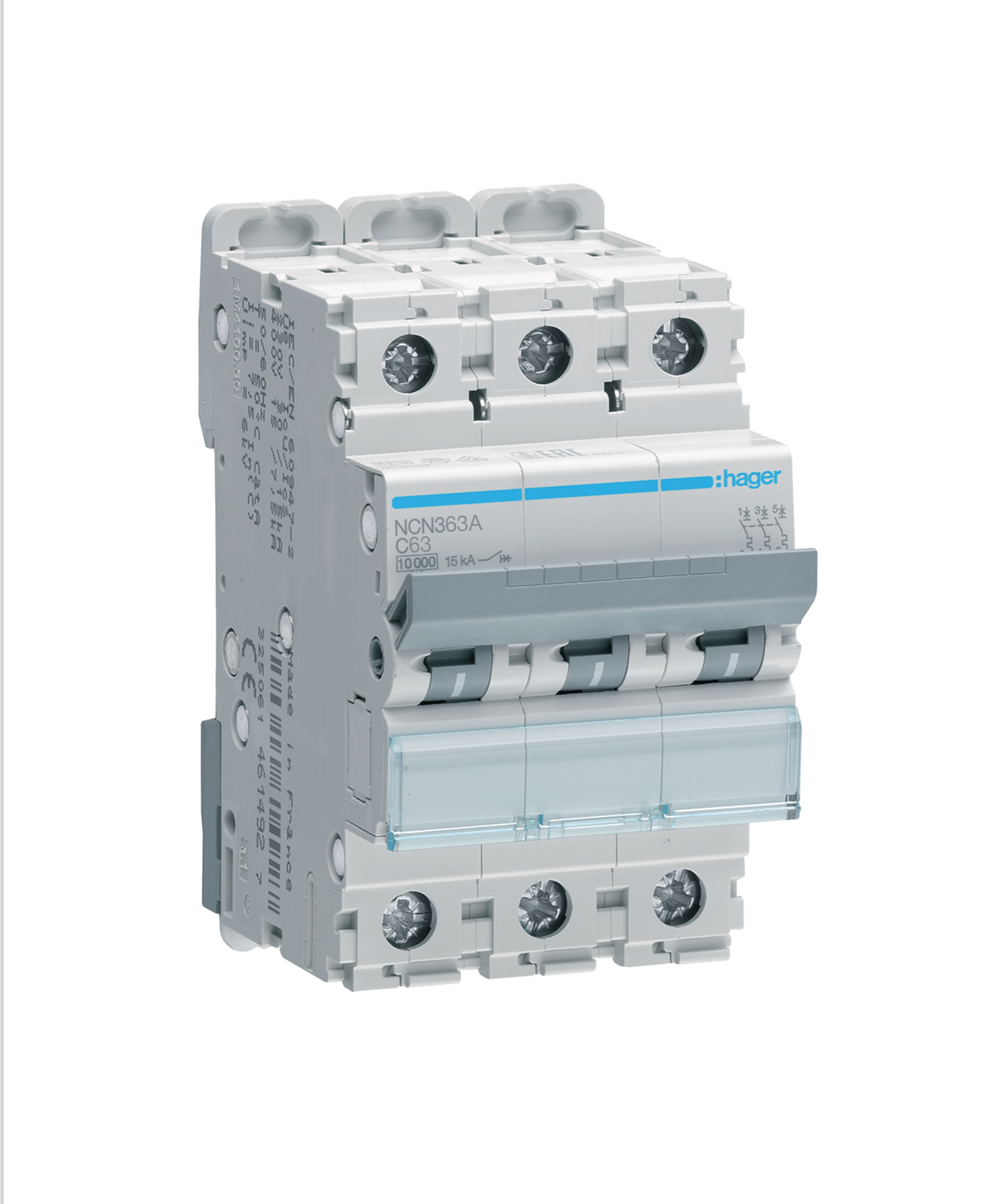 Hager 3-Pole MCB 63A Type C (NCN363A)