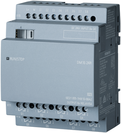 Siemens LOGO! Series I/O module for Use with LOGO! 8, LOGO! 8.2, 24 V dc Supply, Relay Output, 8-Input, Digital Input (6ED1055-1NB10-0BA2)