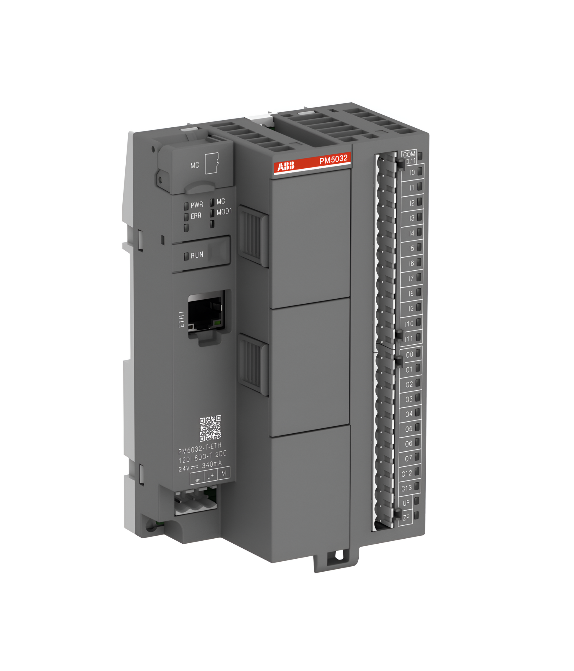 ABB Processor module. Memory 2MB. 12 DI 24 VDC. 6 DO-Relay. 2 DC 24VDC. Ethernet interface. 2 option slots (1SAP123500R0172)