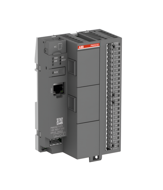 ABB Processor module. Memory 2MB. 12 DI 24 VDC. 6 DO-Relay. 2 DC 24VDC. Ethernet interface. 2 option slots (1SAP123500R0172)