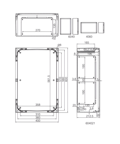 ARCA 604021 Fibox IEC Enclosure | 600x400x210mm IP66 IK10