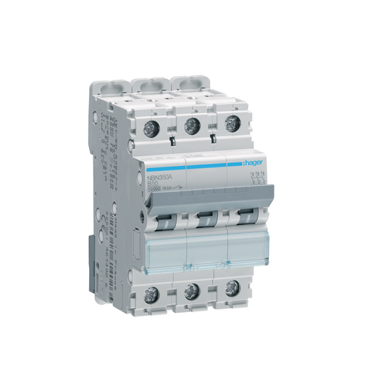 Hager MCB 3-Pole 10kA/15kA B-50A 3M (NBN350A)