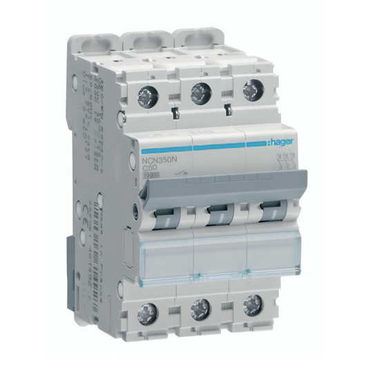 Hager MCB Triple Pole Type C 50A 10kA (NCN350N)