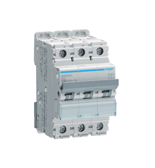 Hager MCB 3-Pole 10kA/15kA B-50A 3M (NBN350A)