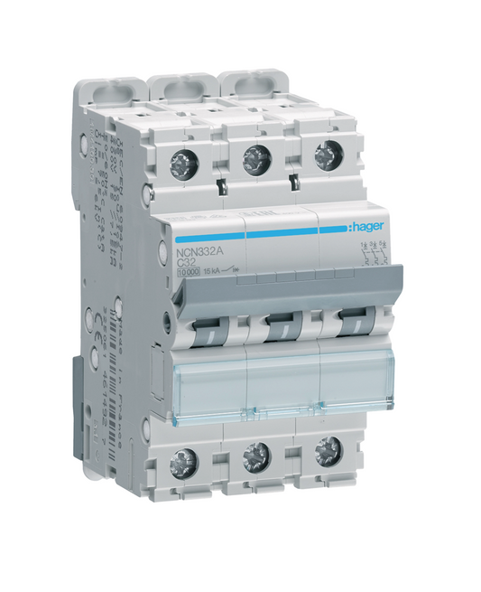 Hager MCB Triple Pole Type C 32A 10kA (NCN332A)