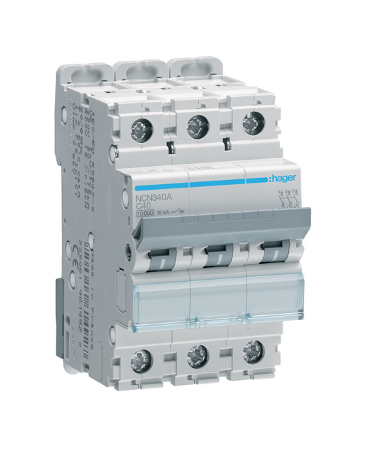 Hager MCB Triple Pole Type C 40A 10kA (NCN340A)