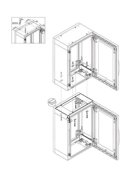 Schneider Thalassa PLA - Vertical Coupling Kit Two Enclosures on Top of one Another IP55 at the Coupling Point Kit Made up of 3.5m of Adhesive Seal and the Fixings Required for Mounting - NSYUVPLA