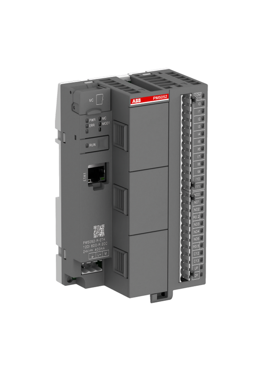 ABB Processor module. Memory 2MB. 12 DI 24 VDC. 6 DO-Relay. 2 DC 24VDC. Ethernet interface. 2 option slots (1SAP123500R0172)