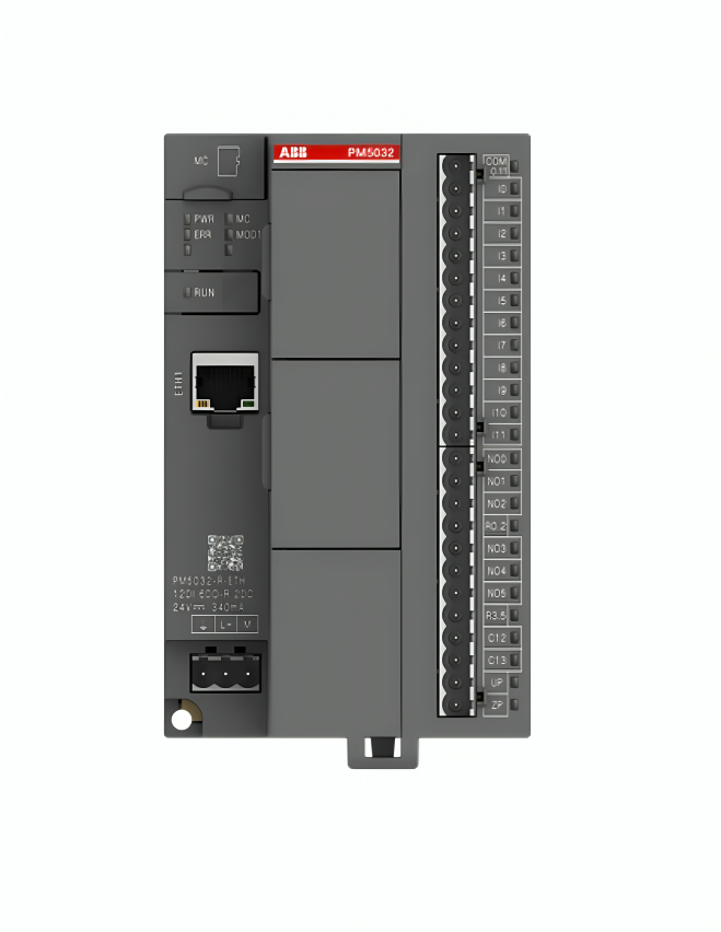 ABB Processor module. Memory 2MB. 12 DI 24 VDC. 6 DO-Relay. 2 DC 24VDC. Ethernet interface. 2 option slots (1SAP123500R0172)